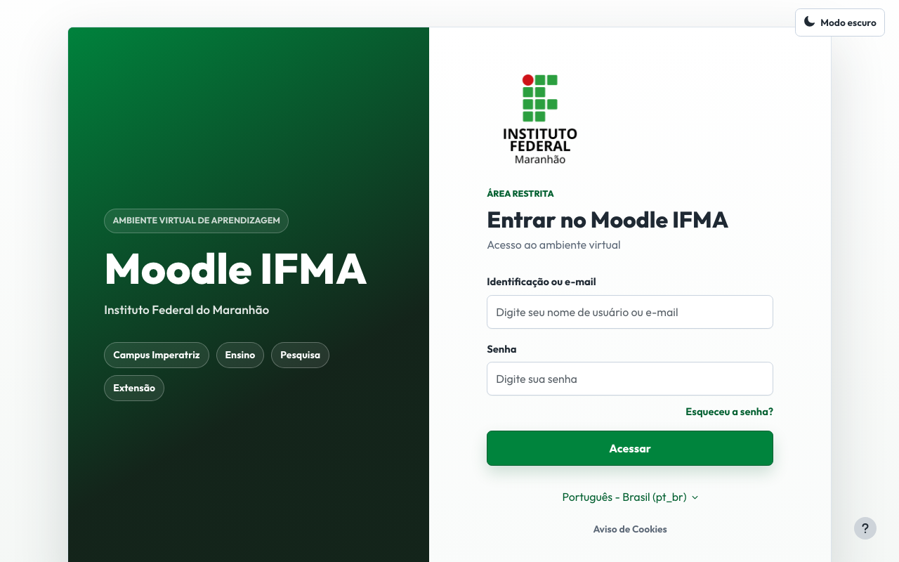 Tela de entrada do Moodle IFMA