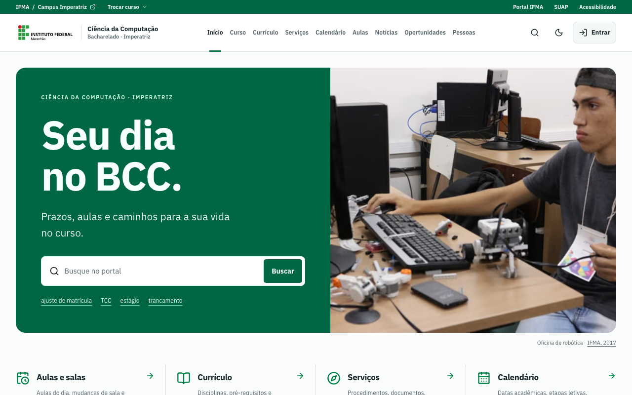Página do curso de Ciência da Computação no Portal de Cursos IFMA