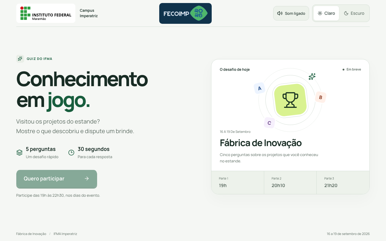 Tela inicial do Quiz IFMA